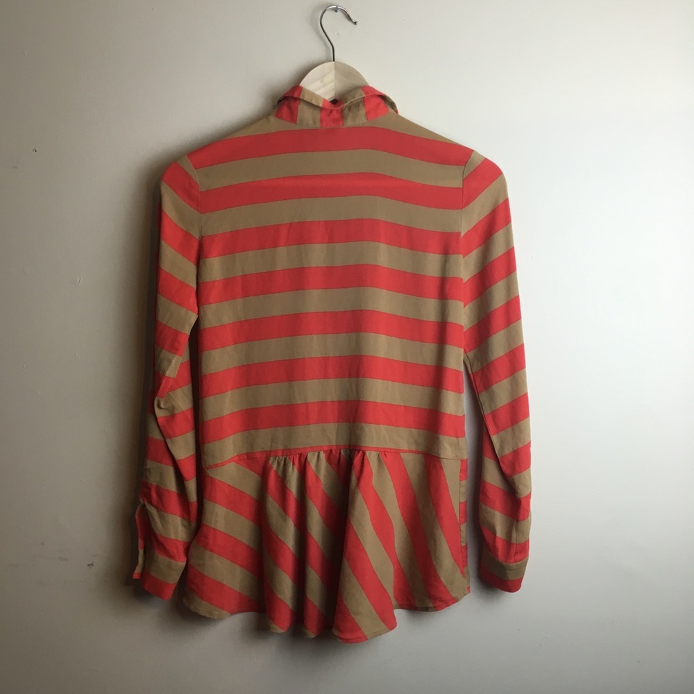 Fossil silk striped blouse button-down peplum XS - Picture 3 of 6